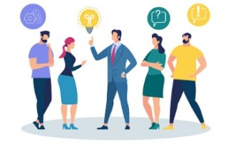 people listening and interacting with businessman vector id