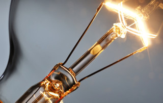 Close up glowing light bulb