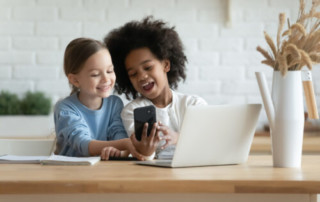 Addicted,To,Technology,Overjoyed,Little,Mixed,Race,Kids,Sisters,Looking