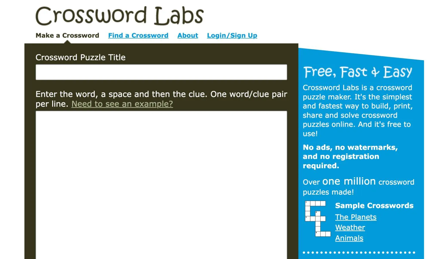 Crossword Labs. Créer des grilles de mots croisés en ligne — Outils Tice